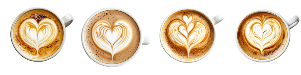Latte with a Heart Design &ndash; A beautifully crafted latte with a heart-shaped design made from steamed milk and espresso. Isolated on Clear White Background Highly Detailed 