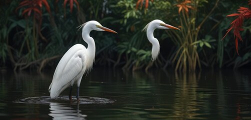 Fototapeta premium Egret with reddish feathers peeking out of the water, heron, plumage
