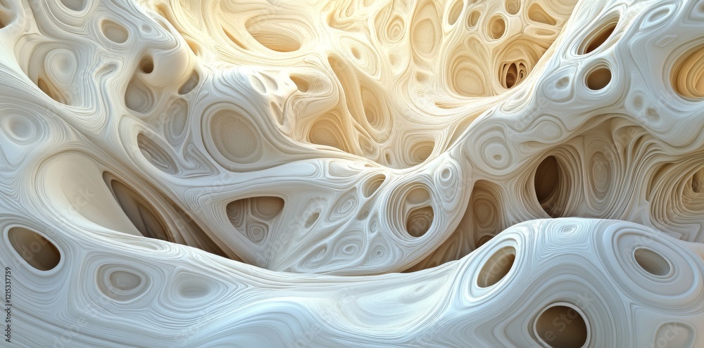 Poster an abstract image that incorporates 3d shapes, using dynamic forms and subtle shadows to form a visu