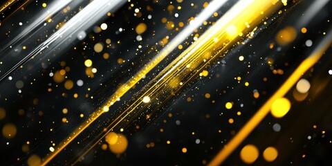 A burst of bright white and yellow lens flare cascading diagonally from the top left corner of a dark black background, creating a high-energy and sophisticated atmosphere for fashion or tech branding