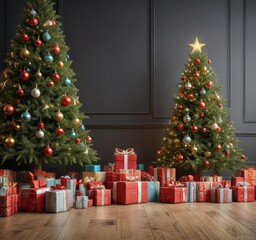 Festive holiday background with Christmas tree and presents, background, presents, Christmas