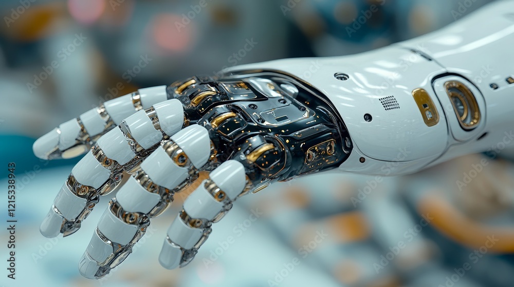 Poster a robotic joint designed with high precision engineering, concentrating on complex mechanical compon