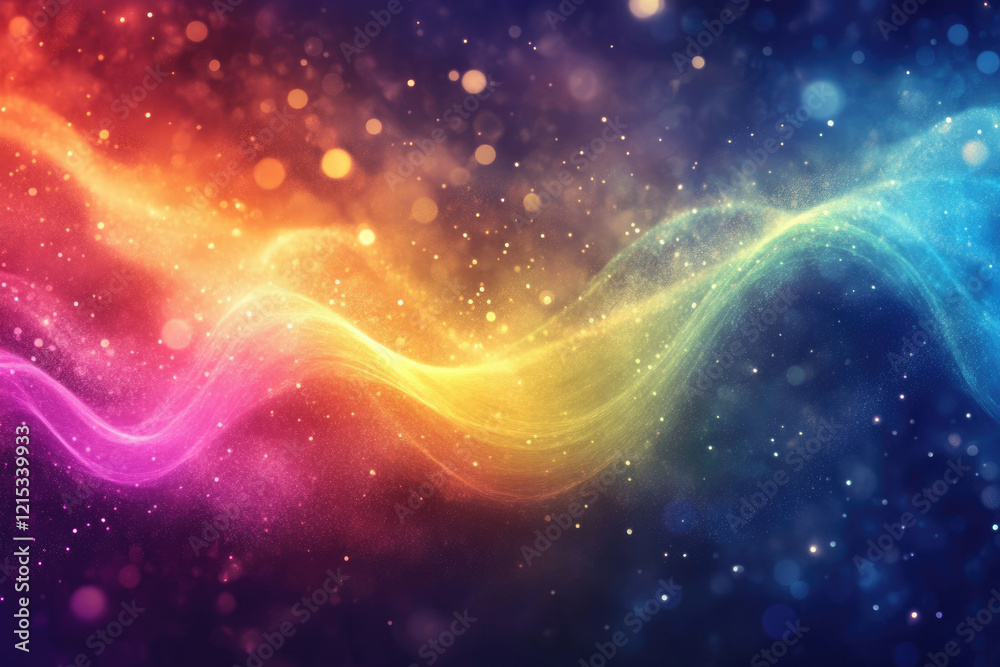 Aufkleber Abstract colorful wave background with glittering particles and bokeh lights.