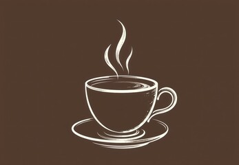 Fototapeta premium Minimalist Line Drawing of Coffee Cup on Brown Background. Ideal for cafe branding, menu designs, decor in spaces