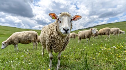 Fototapeta premium Livestock grazing on restored land rural environment nature photography sustainable agriculture concept