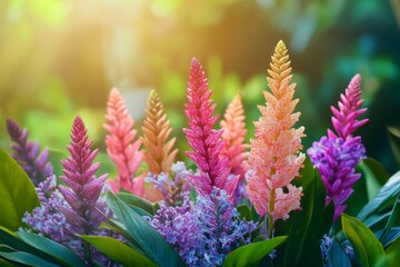 Cone shaped flowers bloom in a vibrant garden.