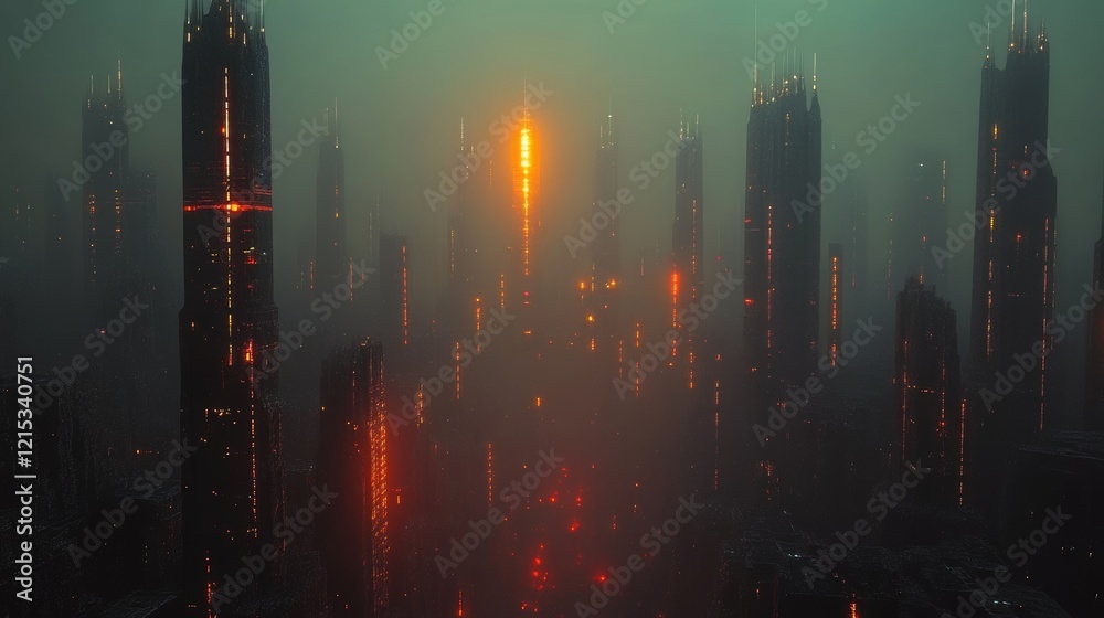 Poster a high-definition depiction of a smart city model with interconnected structures illuminated through