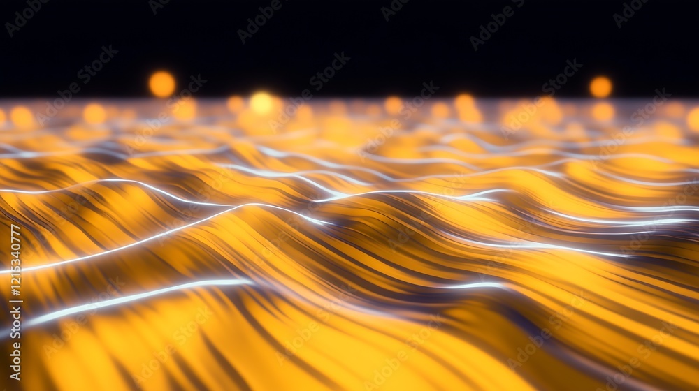 Aufkleber abstract golden light waves on dark background creating a futuristic landscape : generative ai