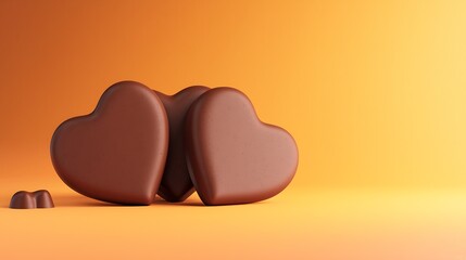 Group of Simplistic Heart Shaped Milk Chocolates Against Bright Orange Background : Generative AI