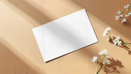 Business Card Mockup On Paper with flowers and shadows