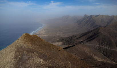 Drone View of Cofete Beach and Rugged Mountains, Fuerteventura