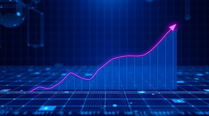 High-resolution stock photo A financial growth graph with dynamic lines on a futuristic blue digital interface in natural earth tones