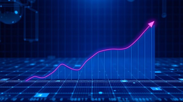 High-resolution stock photo A financial growth graph with dynamic lines on a futuristic blue digital interface in natural earth tones