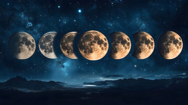 Celestial Phases Moon Cycle Over Mountain Range