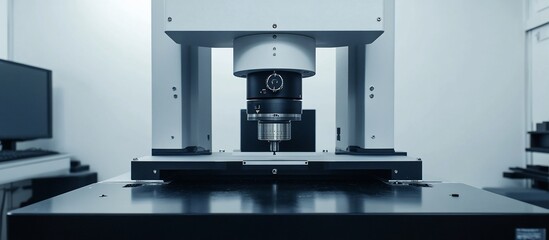 Lab precision measurement equipment in a sterile room, conducting analysis