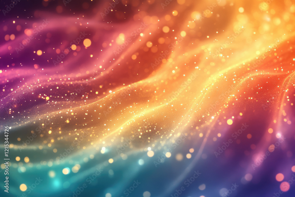 Aufkleber Abstract background with colorful glowing particles and bokeh effects, creating a dreamy and magical atmosphere.