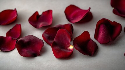 Fototapeta premium Vibrant Red Rose Petals Artfully Displayed on Neutral Background for Romantic Themes : Generative AI