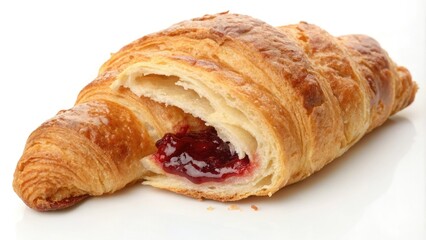 Croissant with jam filling and golden brown crust, breakfast food, golden brown, sweet indulgence, pastries, baked goods