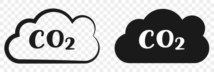 Set of co2 emission vector icons.co2 gas carbon Cloud with carbon dioxide. Reduce pollution air. Cloud with text (CO2) icon illustration, CO2 reduction vector logo set collection for web app