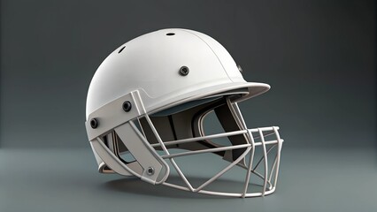 Fototapeta premium White cricket helmet with protective face guard on dark background