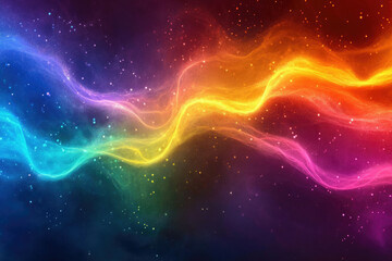 Fototapeta premium Abstract cosmic artwork featuring vibrant, colorful nebulae and stardust flowing across a dark background.