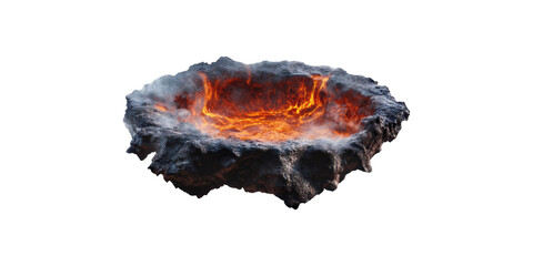 Molten lava crater with smoke emitting isolated on transparent background
