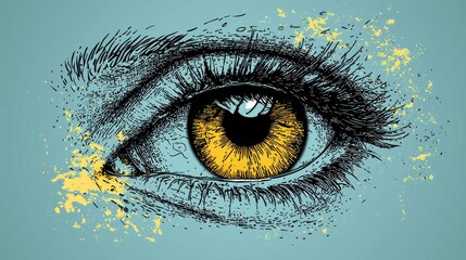 Obraz premium A Detailed Sketch of a Striking Yellow Eye