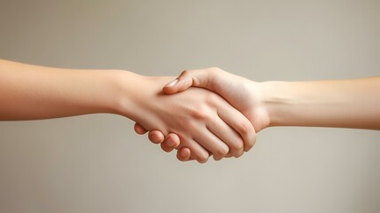 Two hands shaking, agreement, partnership, neutral background, for business or teamwork concepts