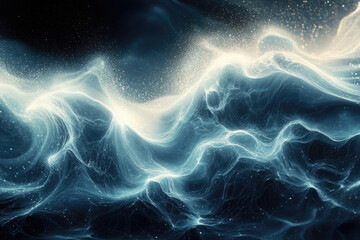 Fototapeta premium Abstract cosmic landscape with glowing energy waves and particles, ethereal and dreamy.