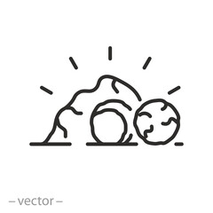 cave icon, stone rolled away from the coffin, he is risen, easter concept,  thin line vector illustration eps10