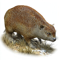 Obraz premium Brown, furry rodent, sharp claws, alert expression, grassy ground.