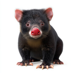 Obraz premium Dark-furred marsupial, red nose, sitting, close-up.