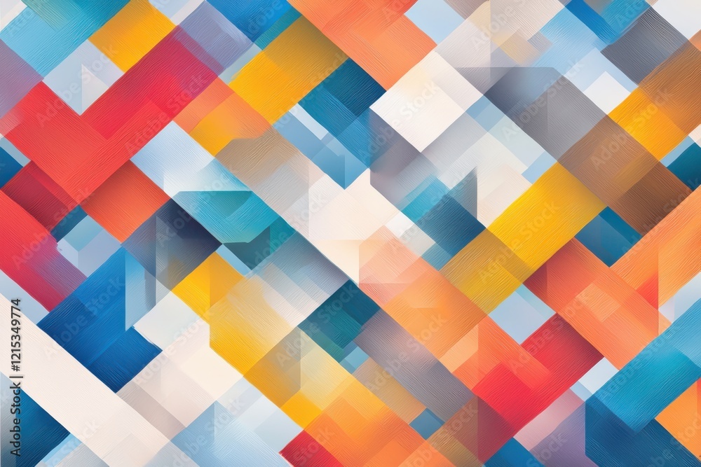 Poster dynamic geometric pattern of interlocking squares vibrant color palette abstract art playful complex