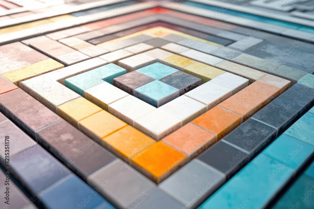 Poster dynamic geometric pattern of concentric squares in vivid colors modern design project digital art st