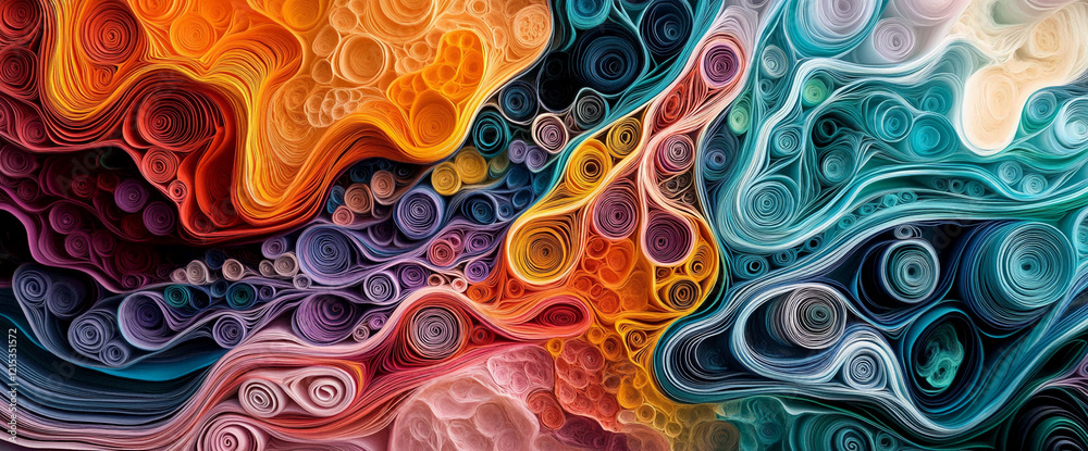Aufkleber Vibrant swirling abstract art with colorful paper layers in dynamic patterns