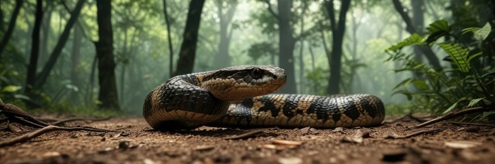 Obraz premium Cobra destranqueando em uma floresta brasileira, Brasil, mística, floresta