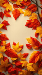 Collection of vibrant yellow and red autumn leaves in a flat lay composition, flat lay, vibrant colors, seasonal