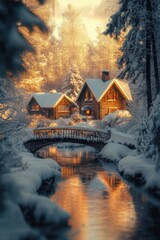 Fototapeta premium House and winter forest covered by heavy snow.