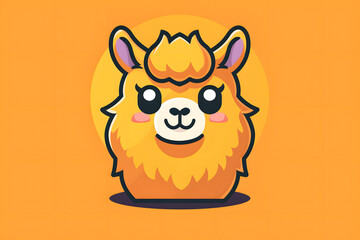 Flat colorful logo of a cute alpaca in cartoon style