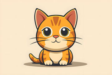 Obraz premium Flat colorful logo of a cute cat in cartoon style