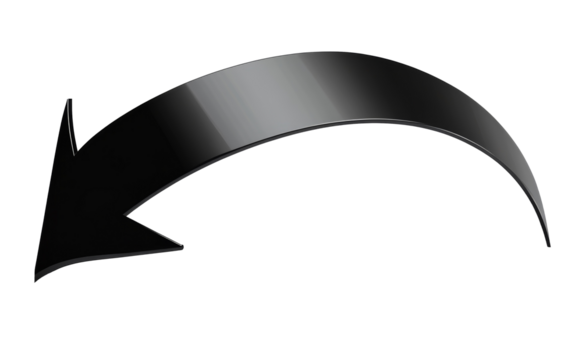 Black arrow curved downward. Transparent background - Powered by Adobe