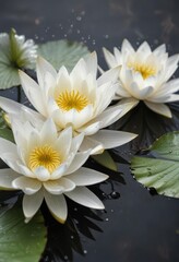 Delicate water lily flowers with light feathery texture and tiny water pearls, pink, water pearls