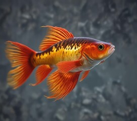 Fototapeta premium Detailed view of red fire guppy with bright orange and yellow highlights on its body , highlight, color