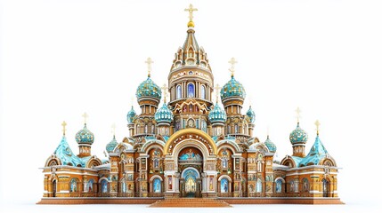 Obraz premium St. Petersburg Church, isolated, ornate, Russian architecture, tourism, 3D render, travel brochure