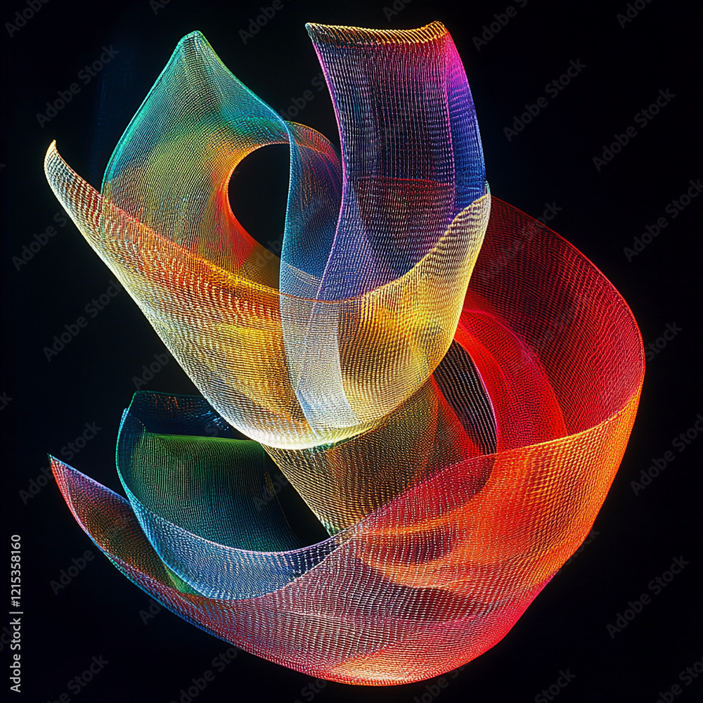 Poster vibrant abstract colorful mesh design with flowing curves and luminous light effects