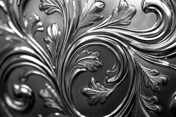Intricate silver filigree, swirling leaves and elegant curves create a luxurious, ornate design.