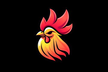 Obraz premium Flat colorful logo of a cute rooster in cartoon style