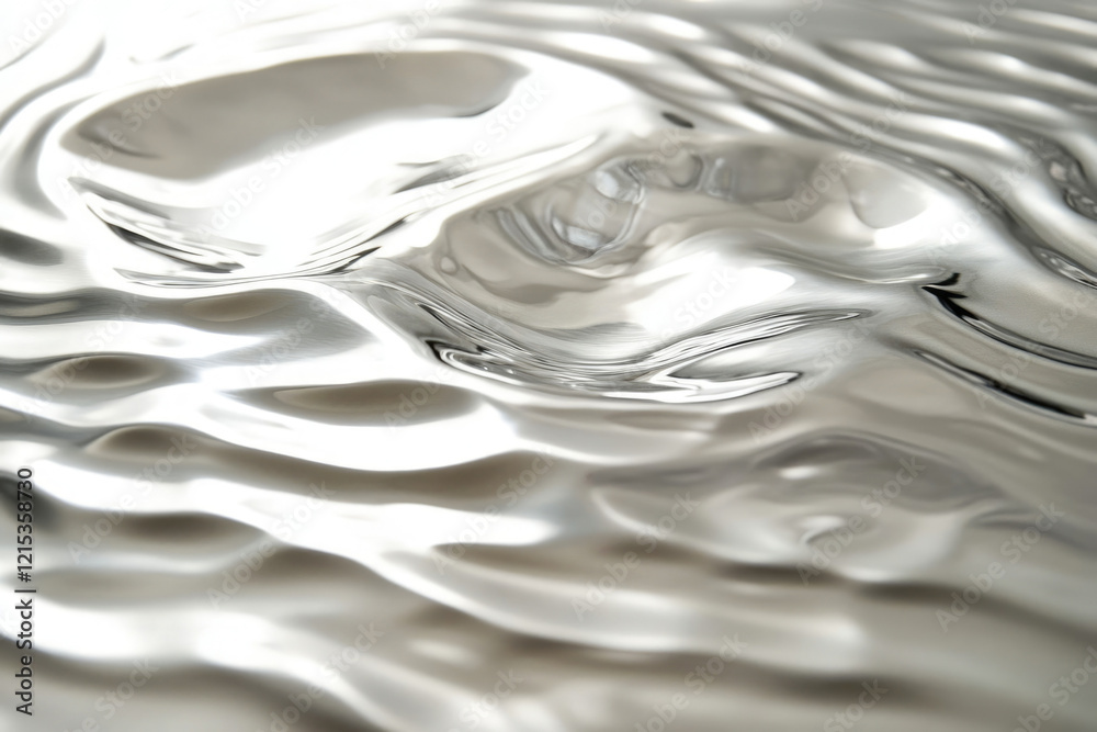 Poster Abstract image of flowing silver liquid, showcasing its reflective and undulating surface texture.