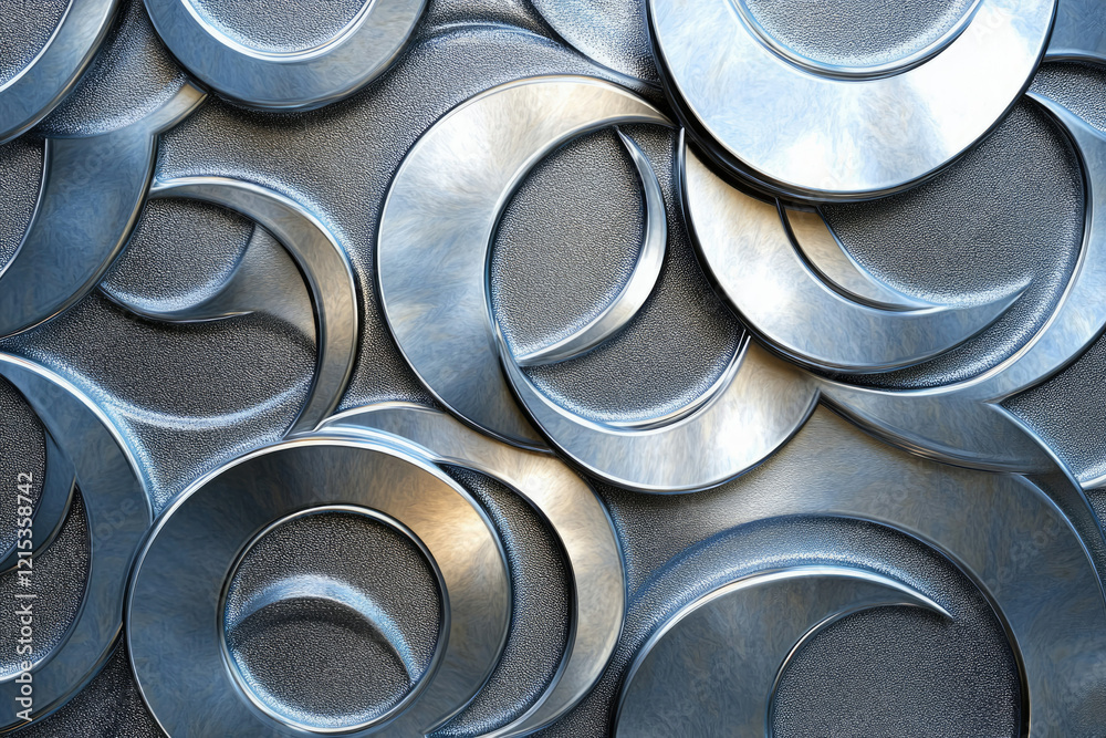 Poster Abstract metallic background with overlapping crescent shapes, creating a textured and modern design.