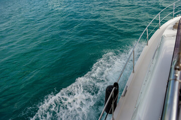 View from the stern of the yacht to the azure sea